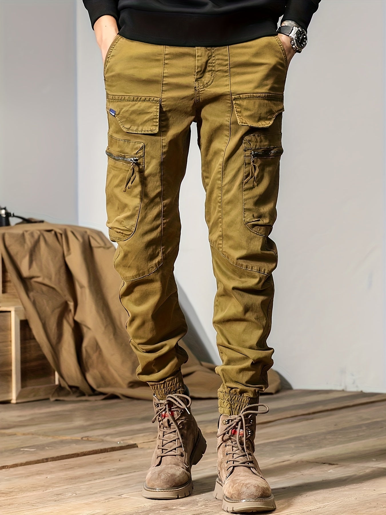 TRENDY™ Solid Cargo Cotton Trousers