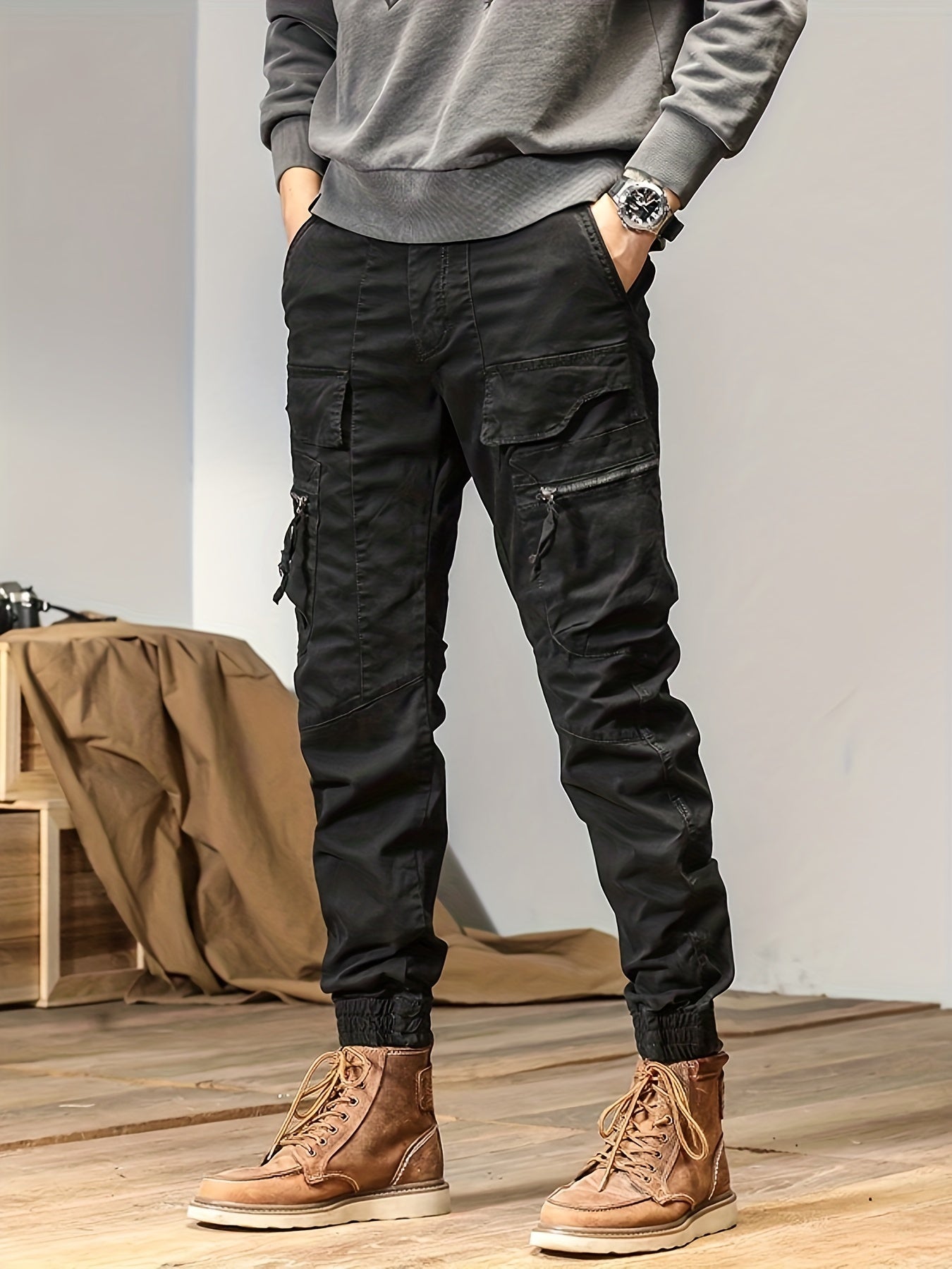 TRENDY™ Solid Cargo Cotton Trousers