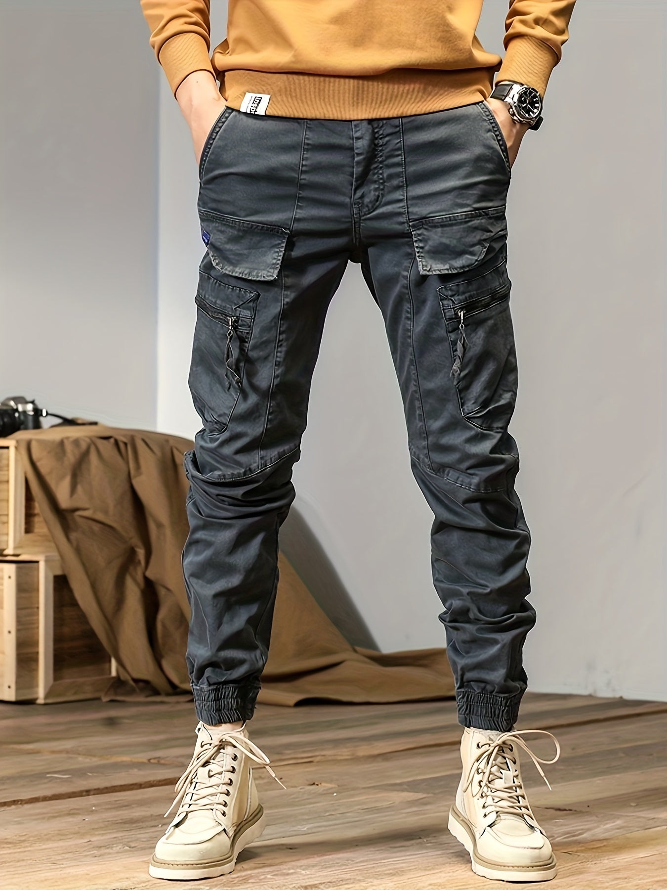 TRENDY™ Solid Cargo Cotton Trousers